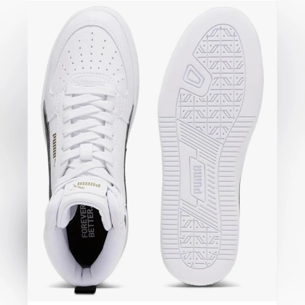 Size 7 Puma Caven 2.0 Mid Jr White/black-gold New With Original Box